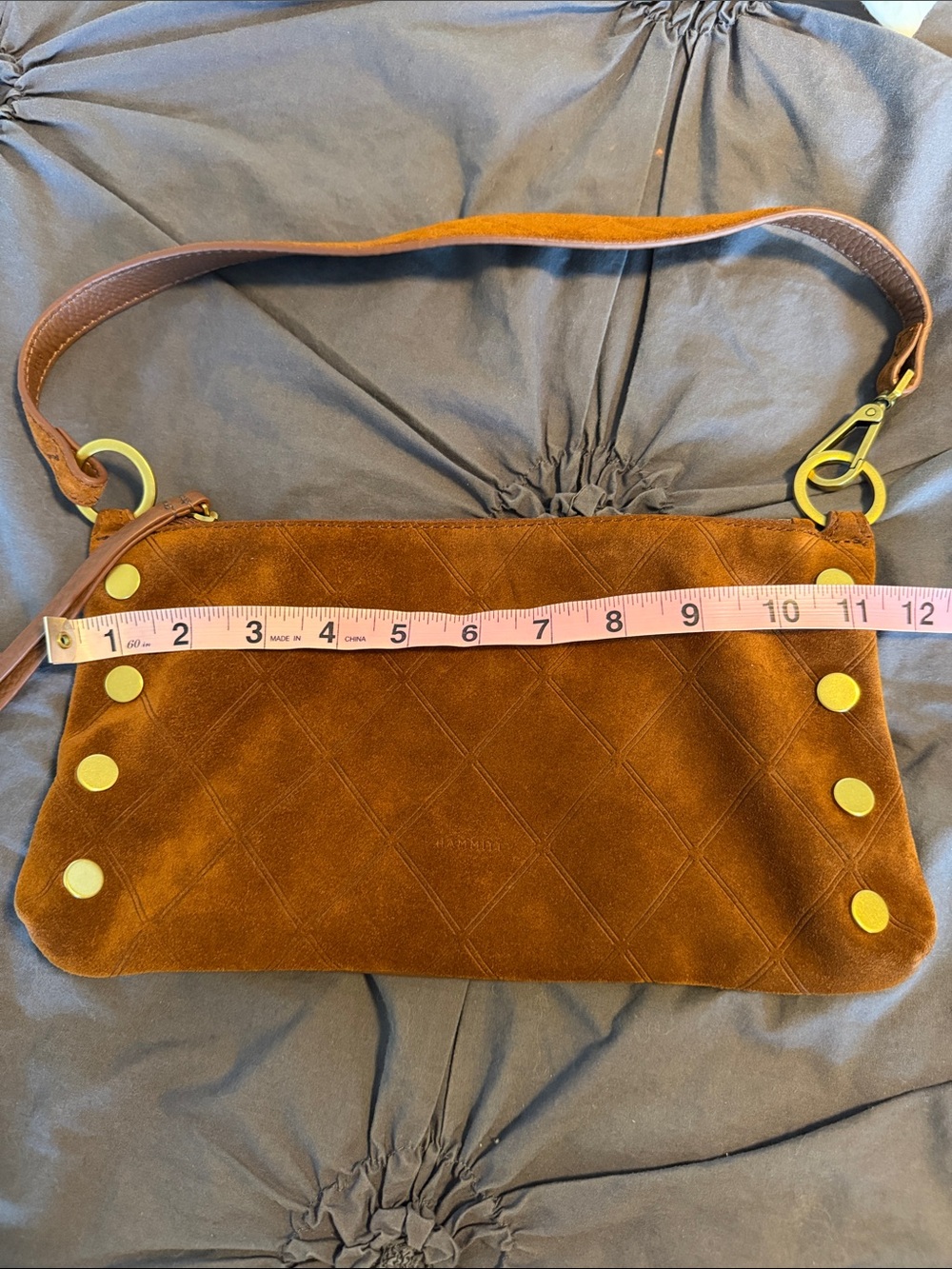 Hammitt Chestnut Brown Suede Kyle Crossbody/ shoulder bag with gold Studs - Picture 5 of 7